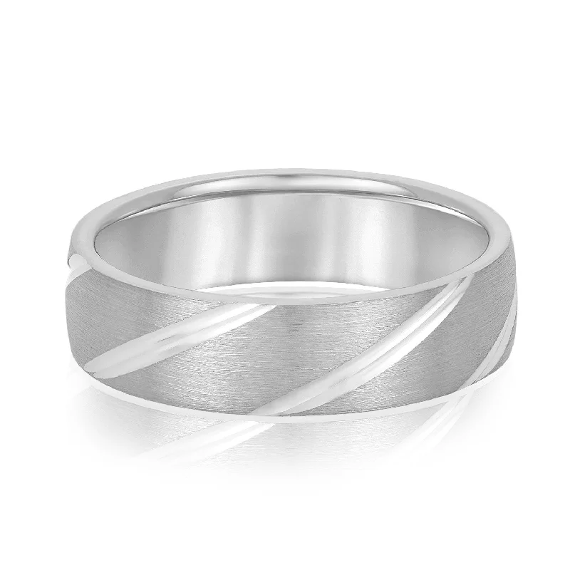 Men's pinky rings with a small gemstoneGrooves Engraved Men's Wedding Band