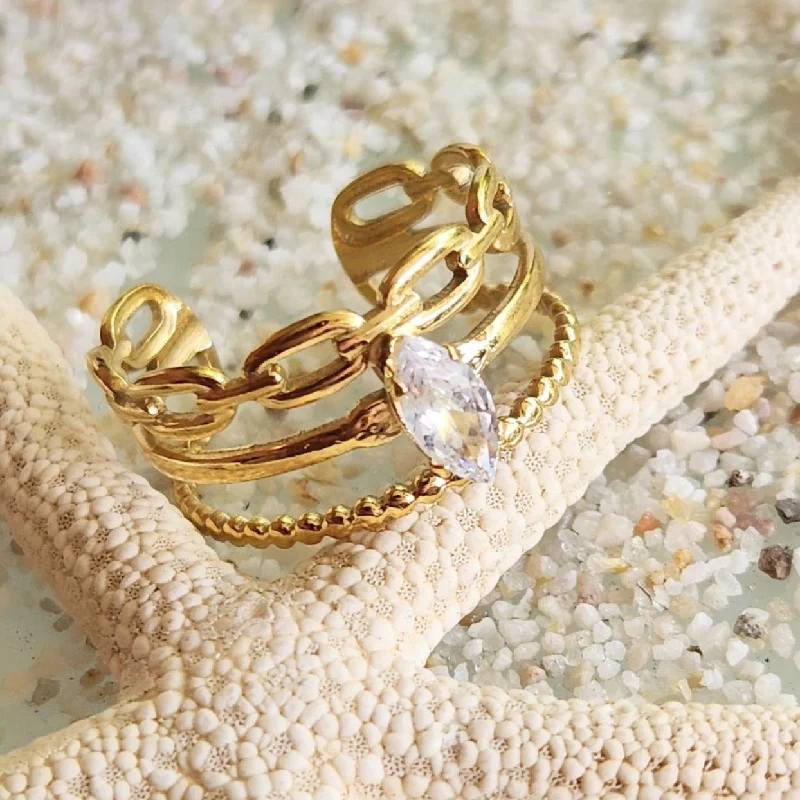 Women's Rings with Birthstones for a Personalized TouchRING CHAIN  - ADJUSTABLE CUBIC ZIRCONIA WATERPROOF GOLD RING